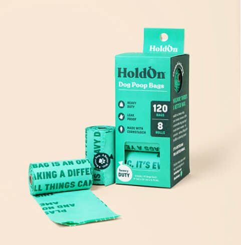 Compostable Pet Waste Bags - Heavy Duty - HoldOn - 120 Bags - Leakproof, Unscented, Extra Large - Box
