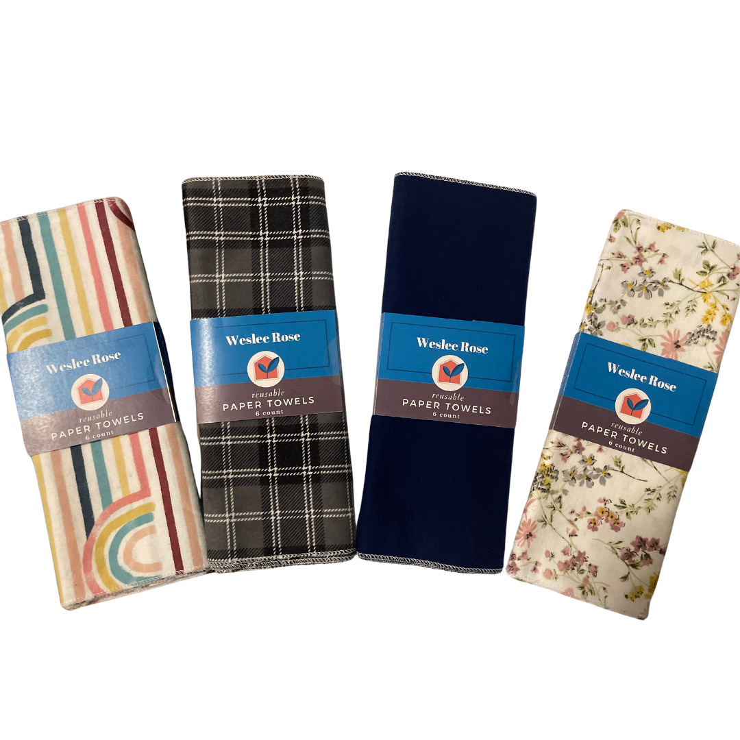 Reusable Paper Towels - Weslee Rose - 6. Cloths per Pack - 100% Cotton Flannel, Assorted Colors and Patterns