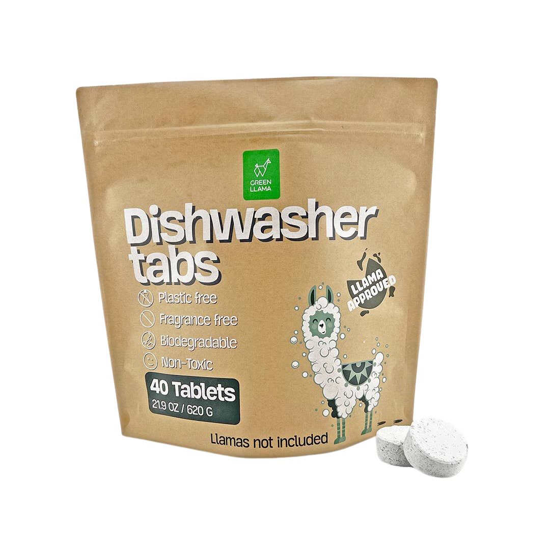 Dishwasher Tablets - Green Llama - 40-Count Bag - Non-Toxic, Biodegradable, Plastic-Free