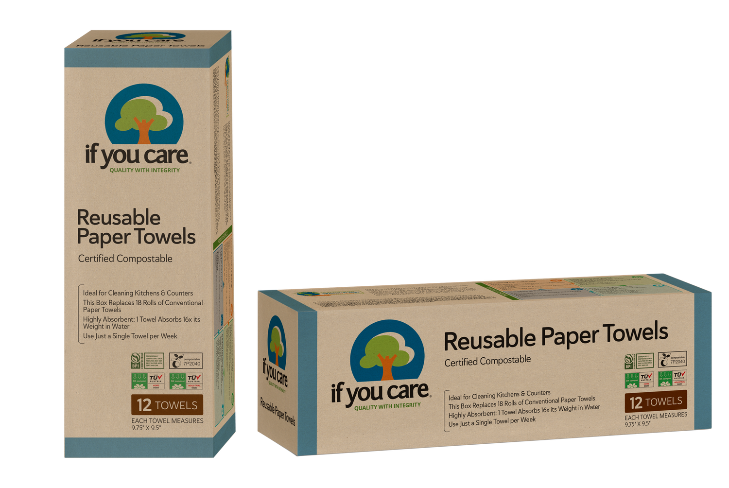 Ultra-Absorbent Reusables – Paper Towels – Reusable – If You Care – 12 Towels – 100% Natural, Long-Lasting, Streak-Free Cleaning