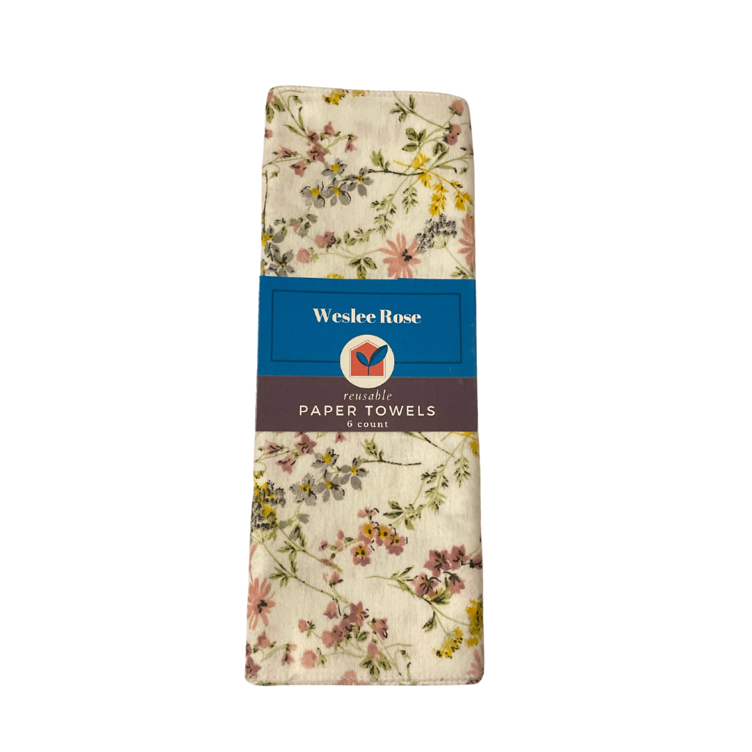 Reusable Paper Towels - Weslee Rose - 6. Cloths per Pack - 100% Cotton Flannel, Assorted Colors and Patterns