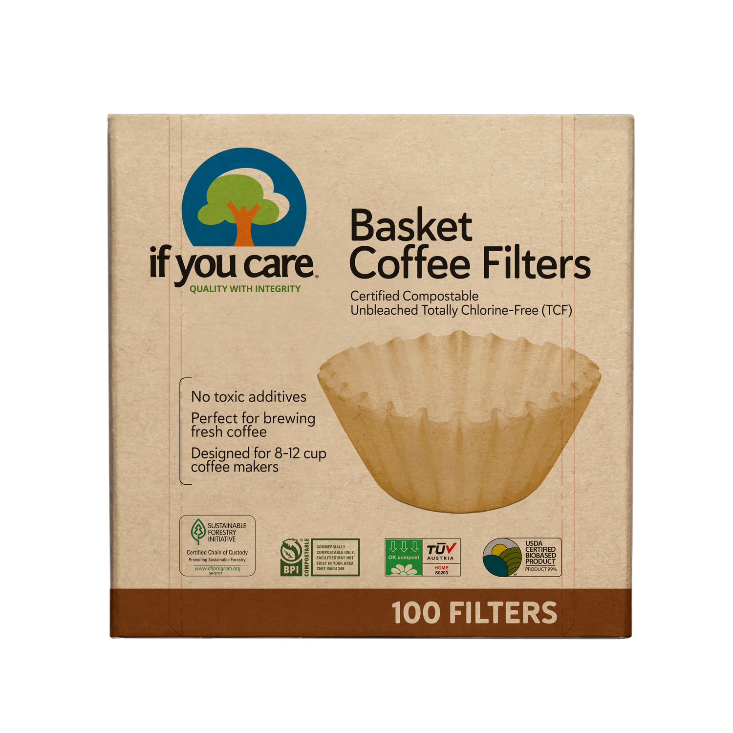 Zero-Impact Brewing - Coffee Accessories - 8" Basket Filters - If You Care - 100 Filters - Unbleached, Chlorine-Free, TCF Paper