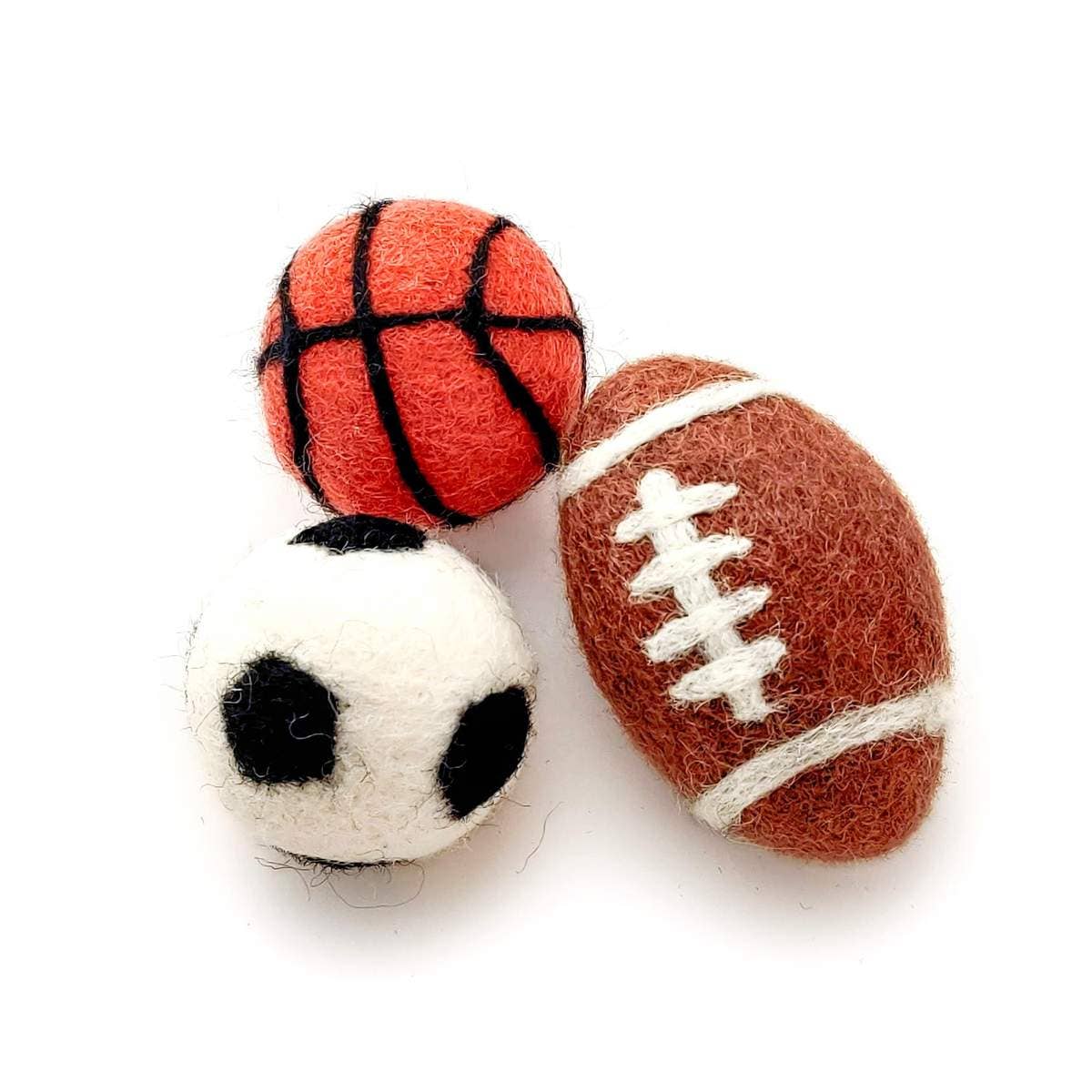 Pet Toys - Sporty Balls - Friendsheep - Pack of 3 Wool Balls - Handmade, Eco-Friendly, Multi-Purpose