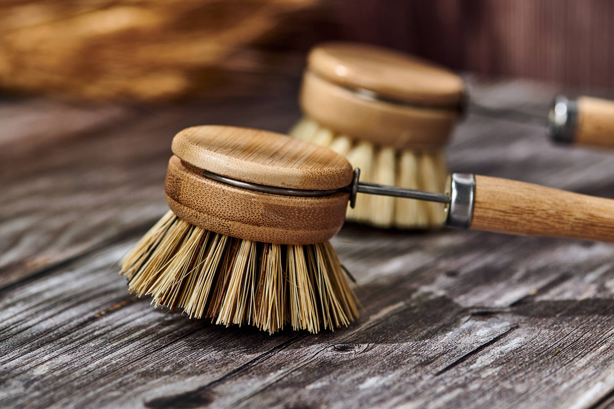 Dish Brush Long Handle Medium Bristles - Bamboo Wood - Single-Respectful Goods