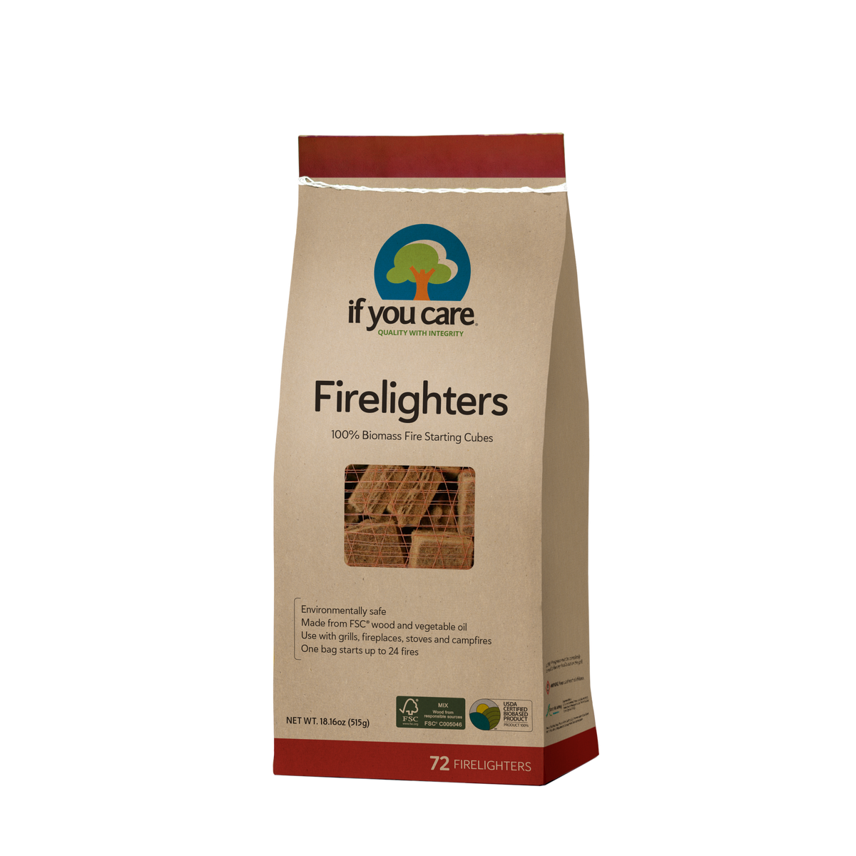 Clean-Burning Fire Starter – Firelighters – If You Care – 72 Cubes – FSC Wood & Non-GMO Vegetable Oil