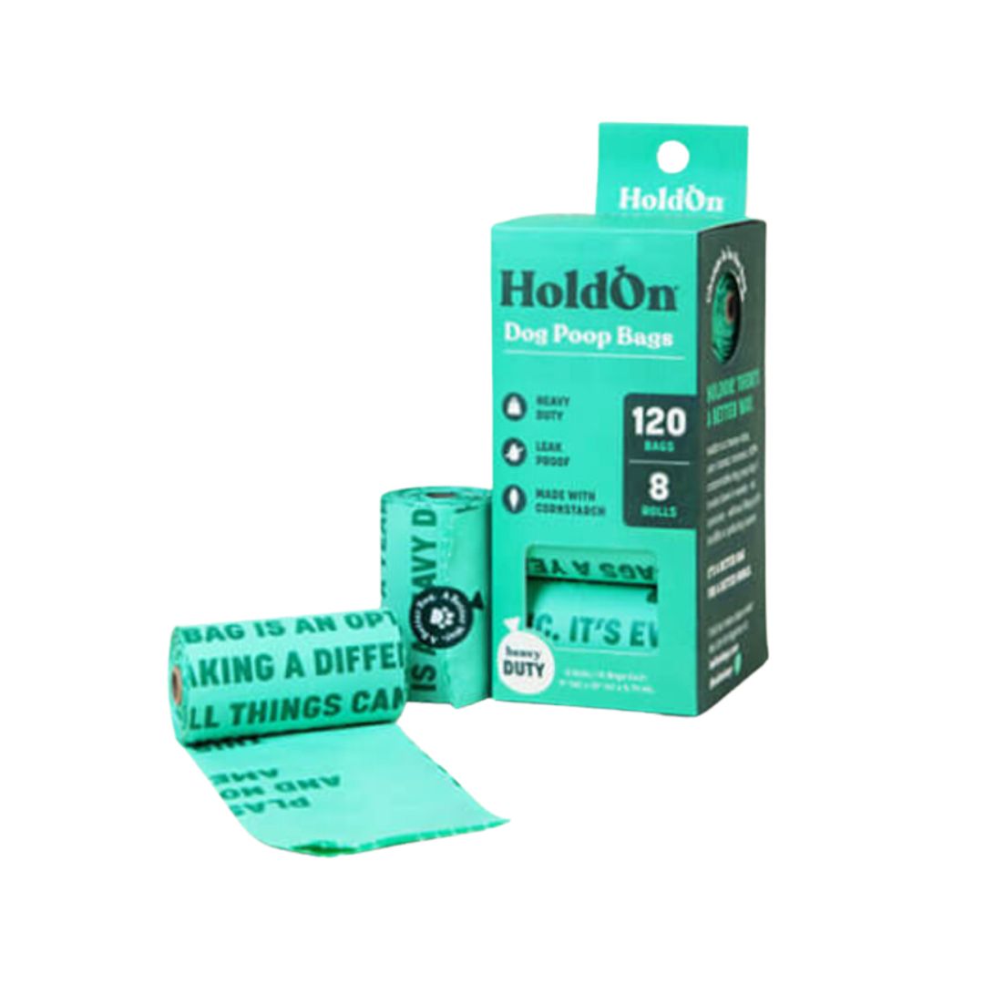 Compostable Pet Waste Bags - Heavy Duty - HoldOn - 120 Bags - Leakproof, Unscented, Extra Large - Box