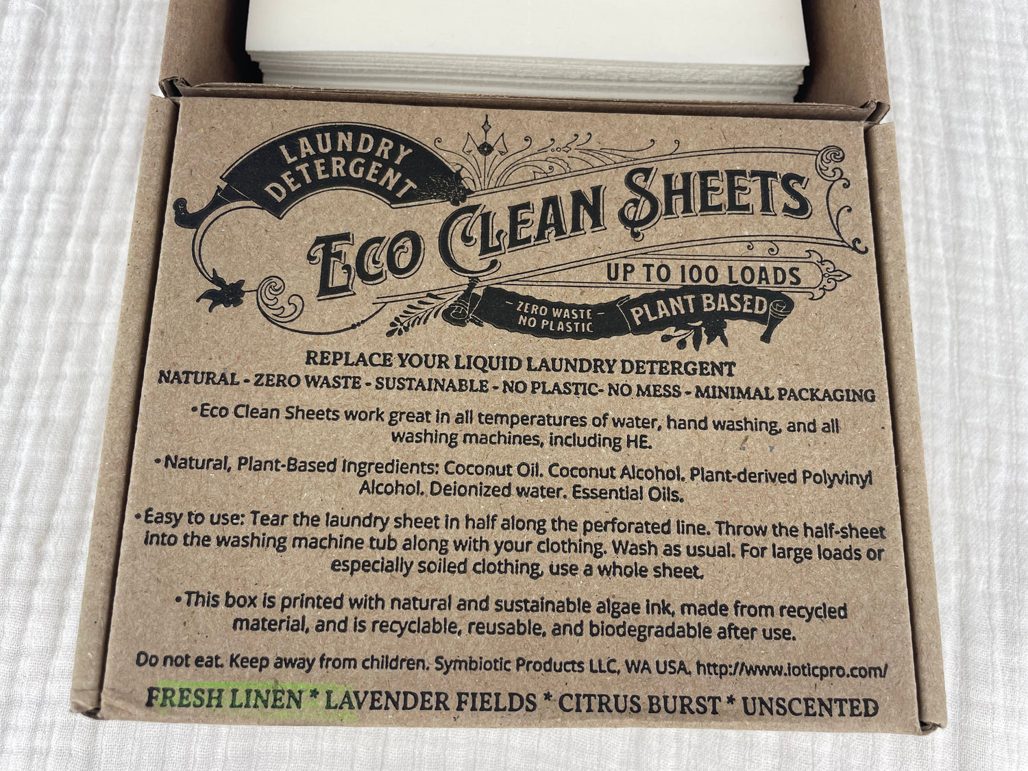 Laundry Detergent Sheets - Symbiotic Products LLC - 50 Sheets per Box - 6 Scents - Plant-Based, Biodegradable, Various Scents
