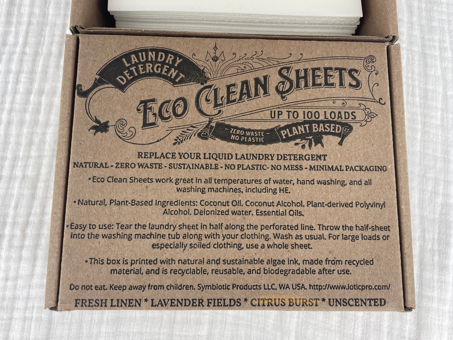 Laundry Detergent Sheets - Symbiotic Products LLC - 50 Sheets per Box - 6 Scents - Plant-Based, Biodegradable, Various Scents