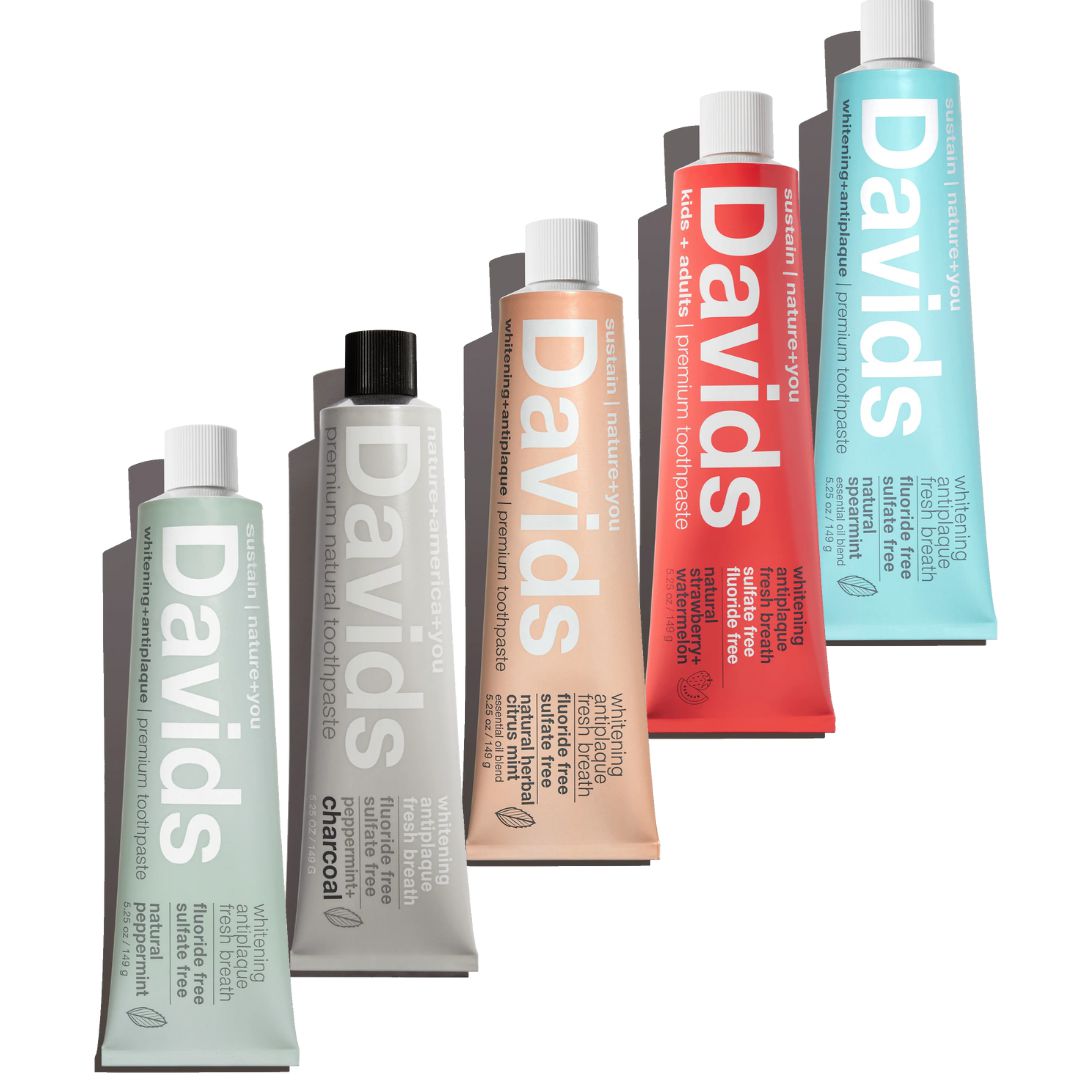 Natural Toothpaste - Davids - 5.25 oz Tube - Fluoride-Free, 5 Flavors, USDA Biobased