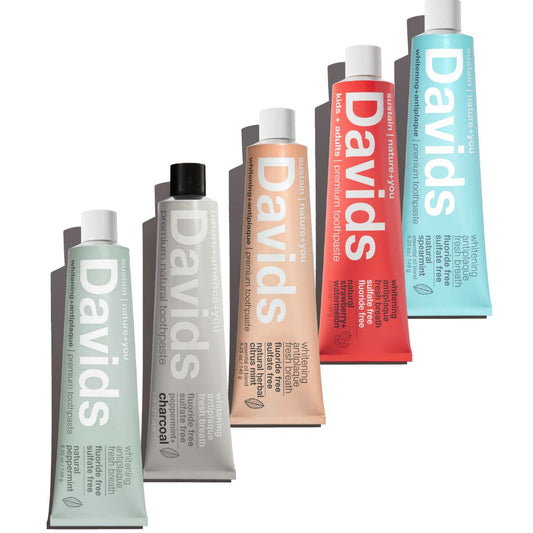 Natural Toothpaste - Davids - 5.25 oz Tube - Fluoride-Free, Five Flavors, USDA Biobased