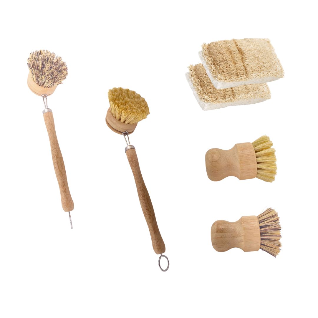 Eco-Friendly Scrubbing Tools - Bamboo Brushes and Sponges - Multiple Varieties - Durable, Sustainable, Plastic-Free