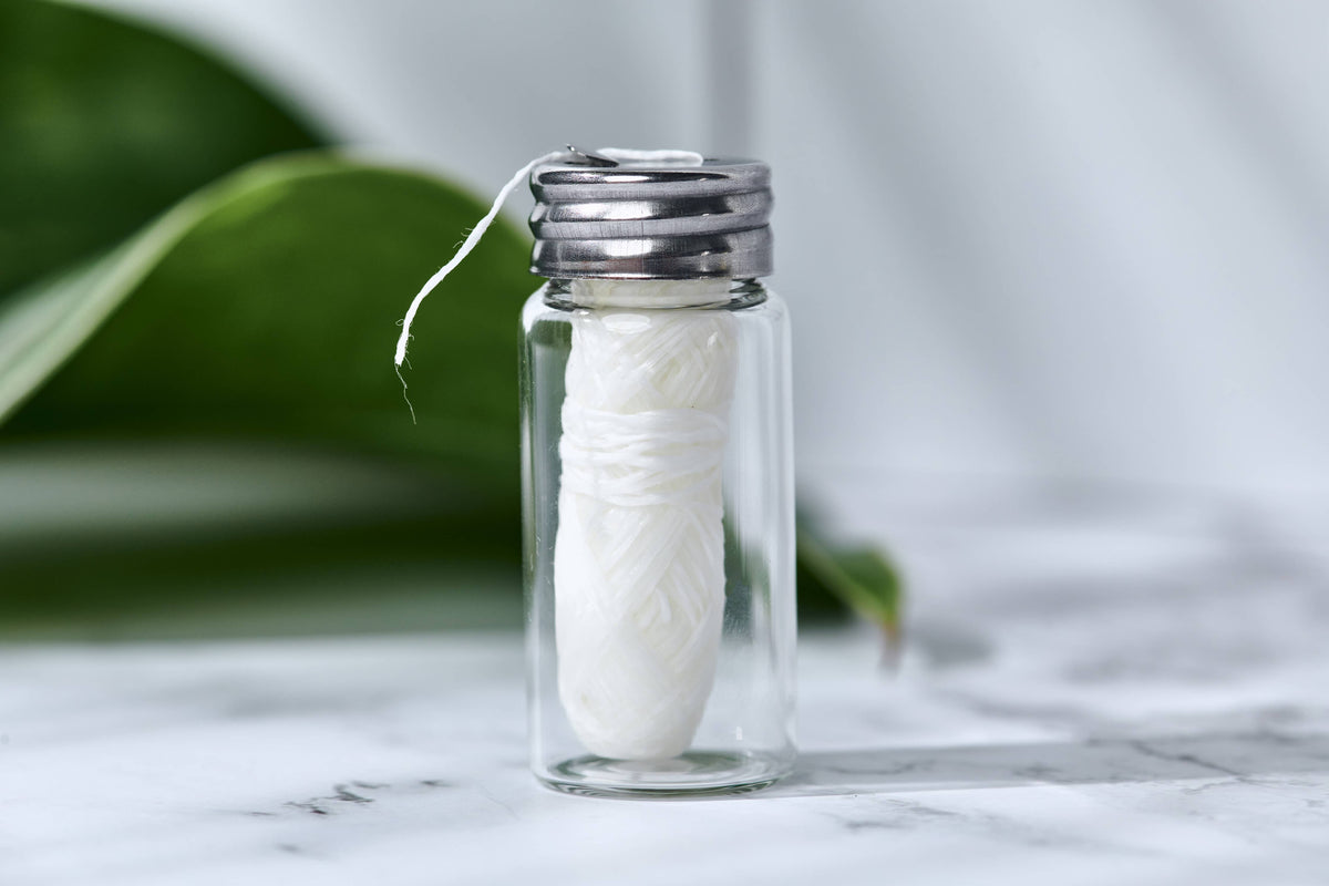 Dental Floss - Biodegradable Bamboo - Bundle (Glass Jar + 2 Refills)-Respectful Goods
