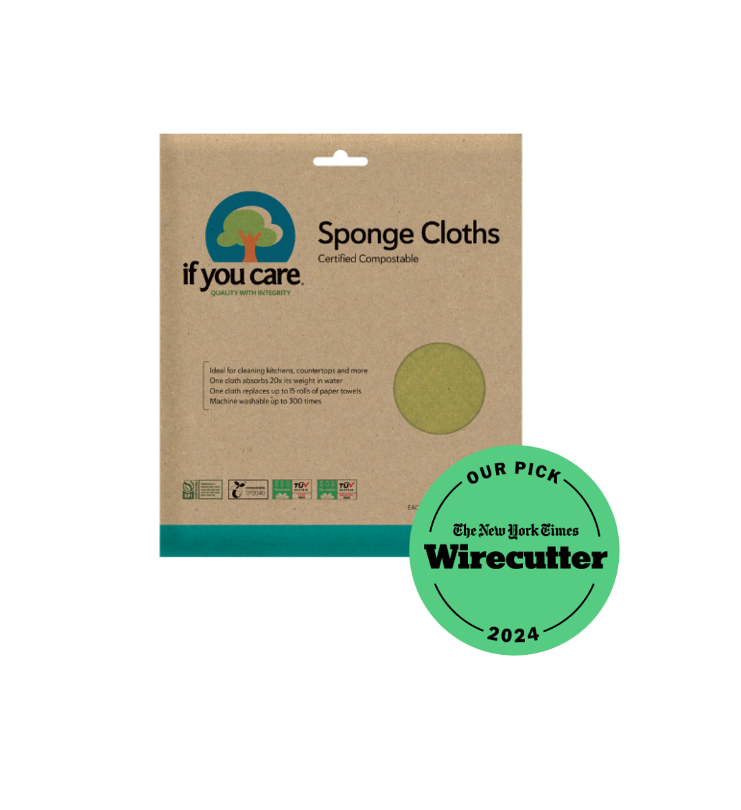 Reusable Sponge Cloths - Sponge Cloth - If You Care - 5 Cloths - 100% Natural, Highly Absorbent, Compostable