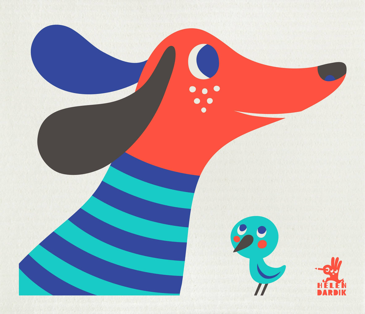 Swedish Dishcloth - Helen Dardik Dog Red + Blue - 70% Cellulose Pulp 30% Recycled Cotton - Single Sheets-Respectful Goods